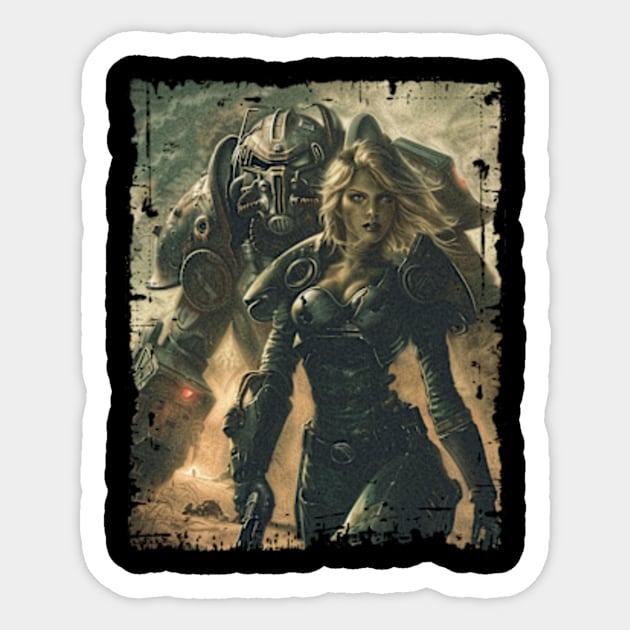 Woman and Beast in Power Armor Fallout Poster Sticker by Vlaa